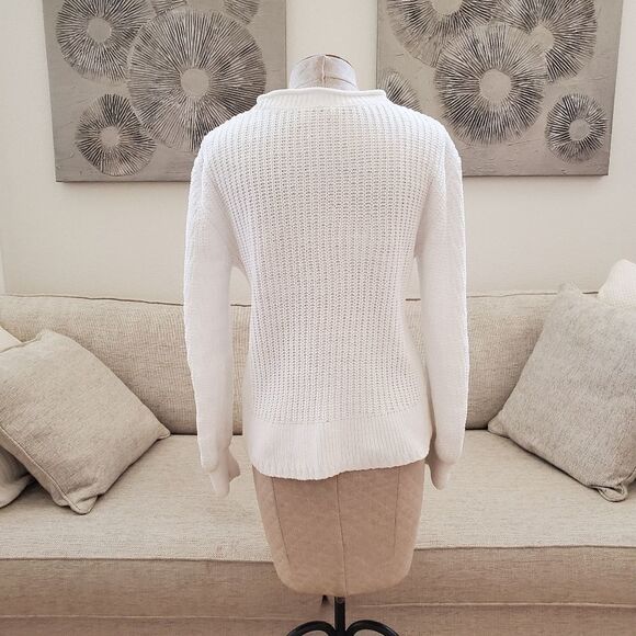 Caslon Stitch Detail Chenille Crewneck Sweater size Small in White - Picture 7 of 11